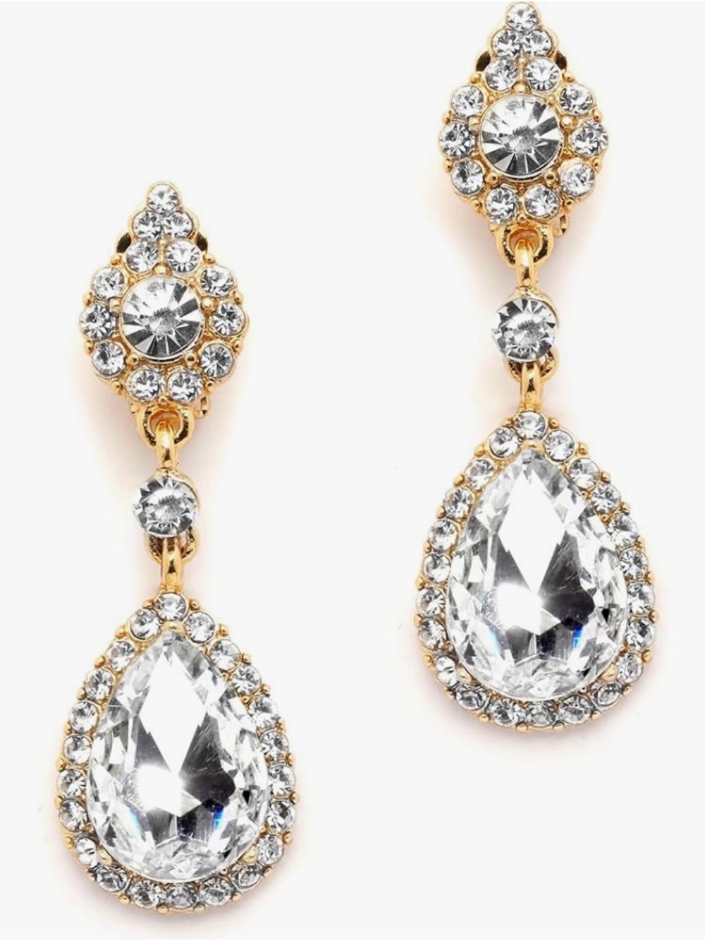 Mariell Clear Teardrop Crystal Drop Earrings with Platinum Plating